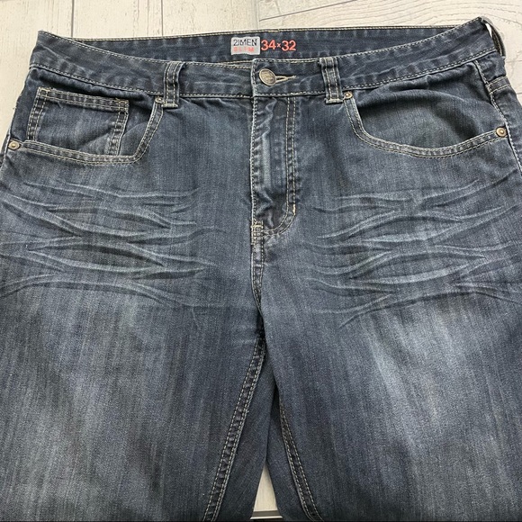 21 Men Men's W34 x L32 Blue Slim Fit Dark Wash Stretch Denim Jeans - Picture 3 of 7